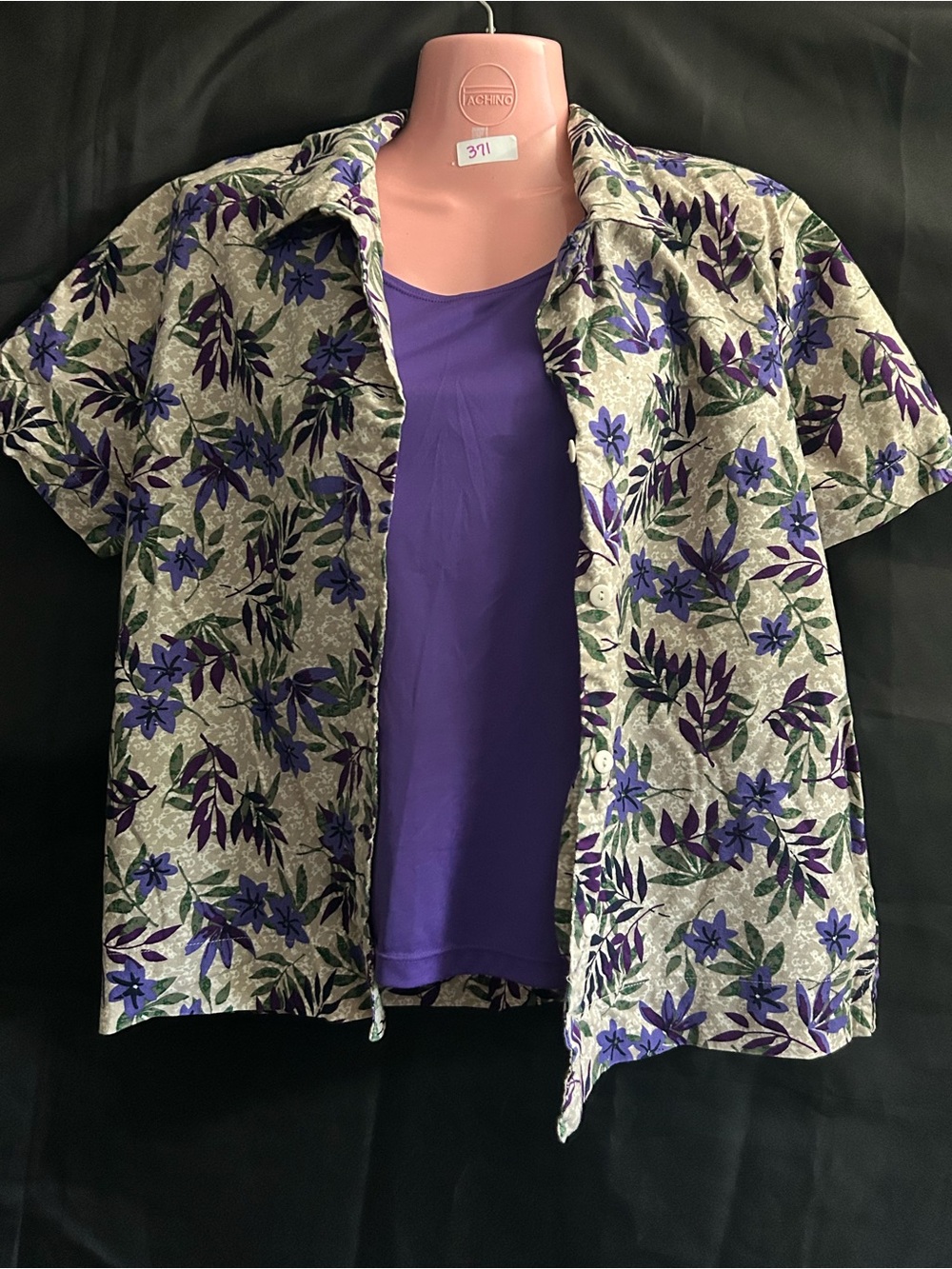 Notations & Basic Edition Purple Floral Short-Sleeve Button Shirt & Tank Top MD